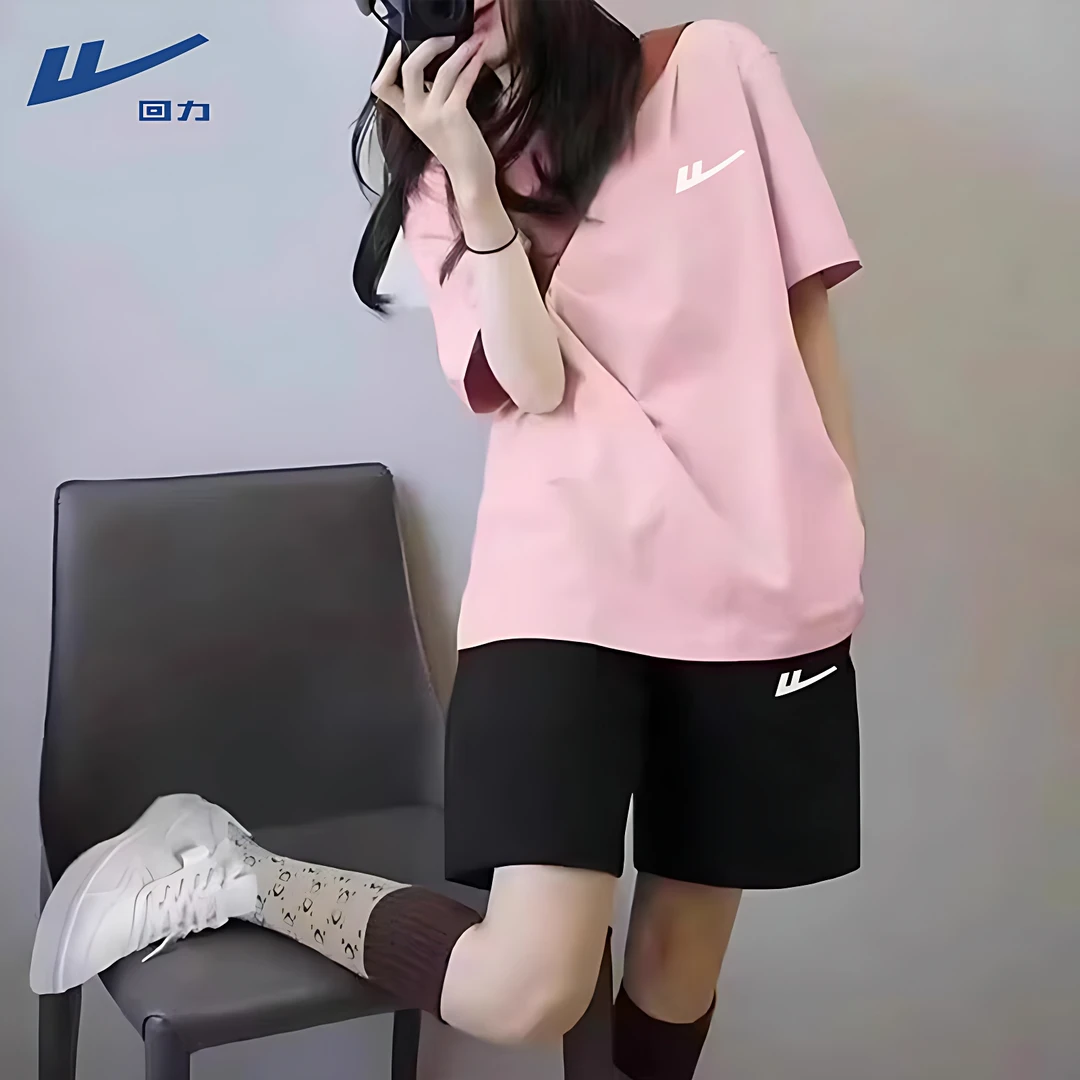 回力短袖印花短裤女舒适宽松夏装休闲运动套装显瘦显白洋气衣服女