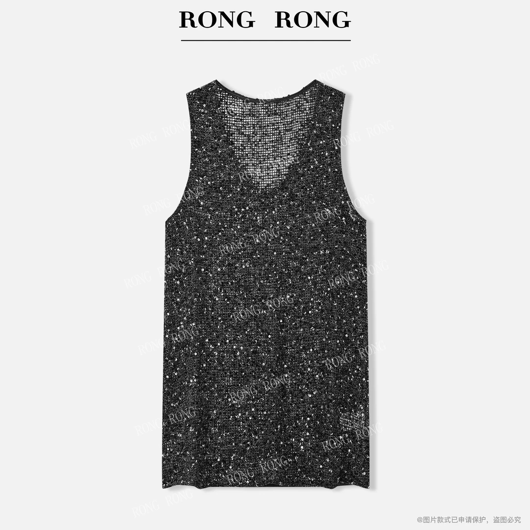 溶溶【星织晚夏】RONGRONG 重工亮片针织镂空叠穿马甲罩裙ZGX6L2126