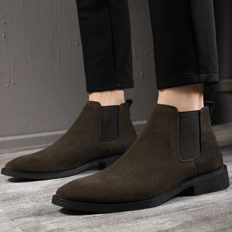 切尔西靴男翻毛皮男鞋2025时尚新款高帮百搭英伦磨砂休闲男士皮鞋