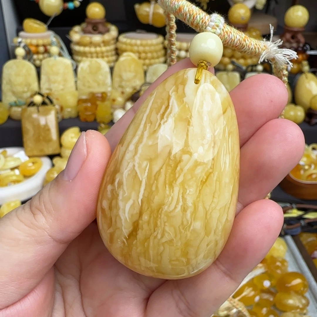 未镶嵌套链琥珀天然俄料虎皮妖花蜜蜡水滴吊坠