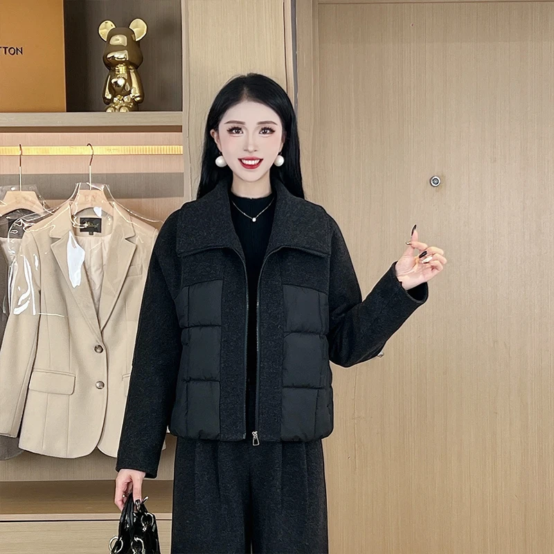 【现货羽绒服】2025冬季外套泡芙感拼接加厚保暖女士气质YF117-外套