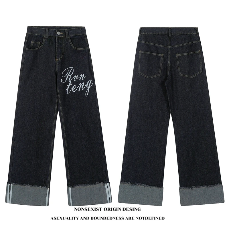 NONSEXIST 原创国潮美式复古刺绣直筒休闲牛仔裤宽松休闲阔腿裤