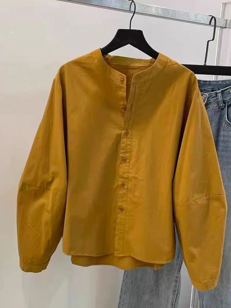 大码高级感圆领白衬衫女宽松2025新款休闲灯笼袖叠穿显瘦衬衣 冬