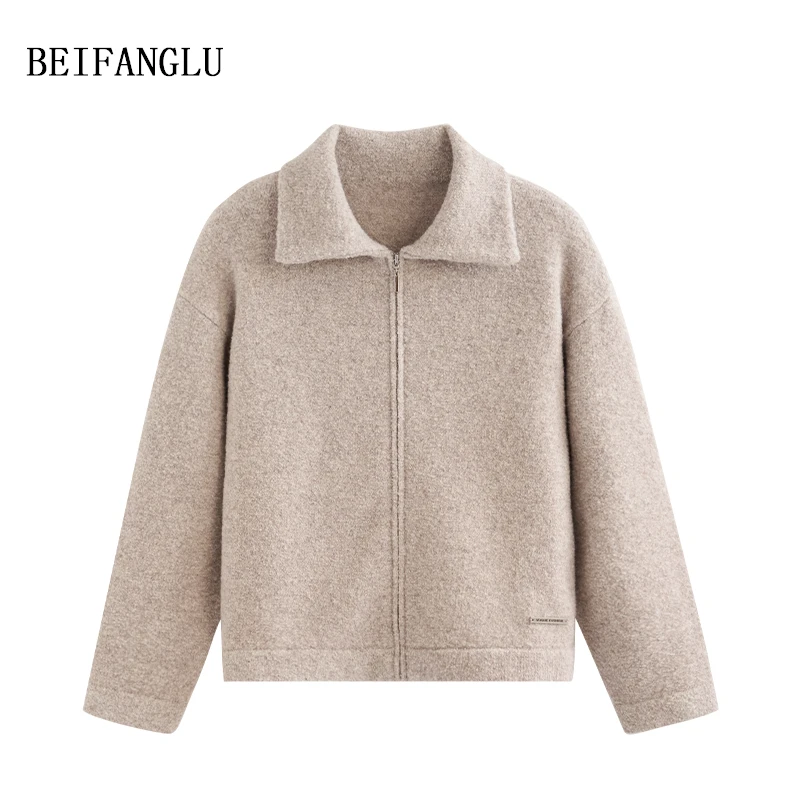 【法式巴恩风】圈圈纱羊毛牦牛绒翻领长袖针织开衫外套女2530