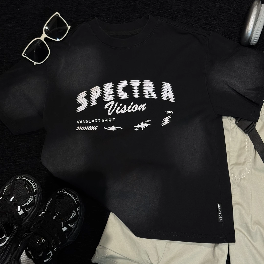 男童中大童网红炸街新款短袖2025年亲子装T恤-ZWJ053