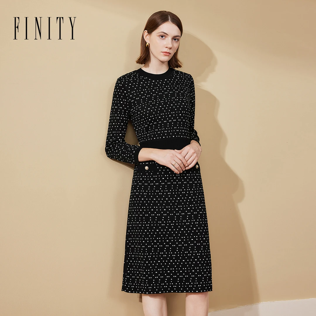 FINITY 连衣裙新款提花软糯针织连衣裙 F20TD7005N
