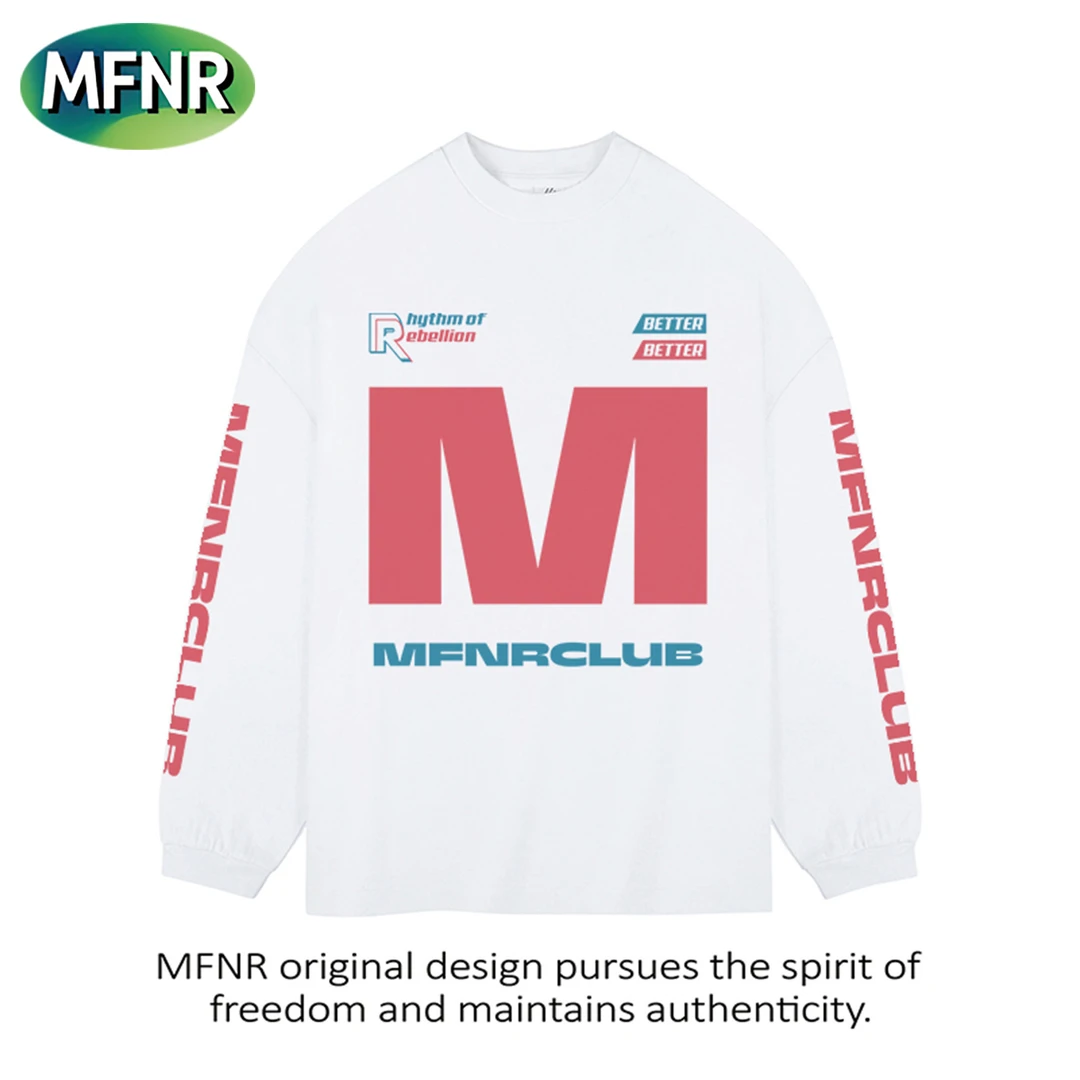 街头复古设计感重磅纯棉印花长袖男女秋季百搭高街圆领打底衫上衣