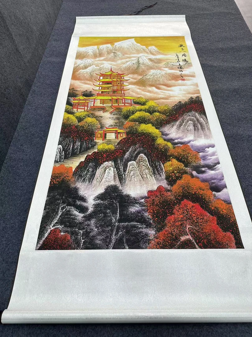 175*72（更上一层楼）客厅茶室办公室高精复原软装挂画手工装裱