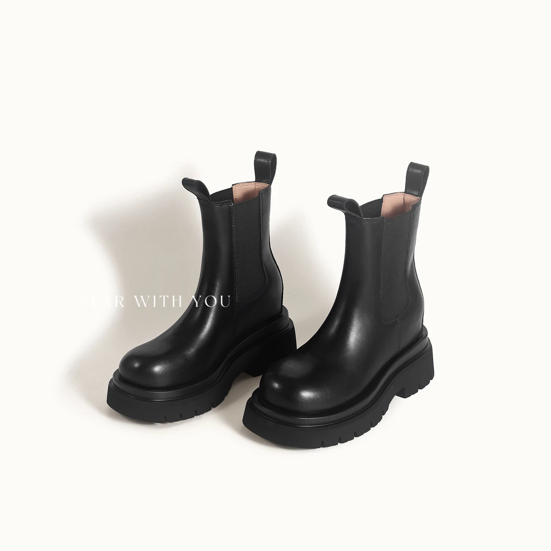 【STAR】复古简约极简高级感粗跟英伦风厚底中筒马丁靴5/7cm