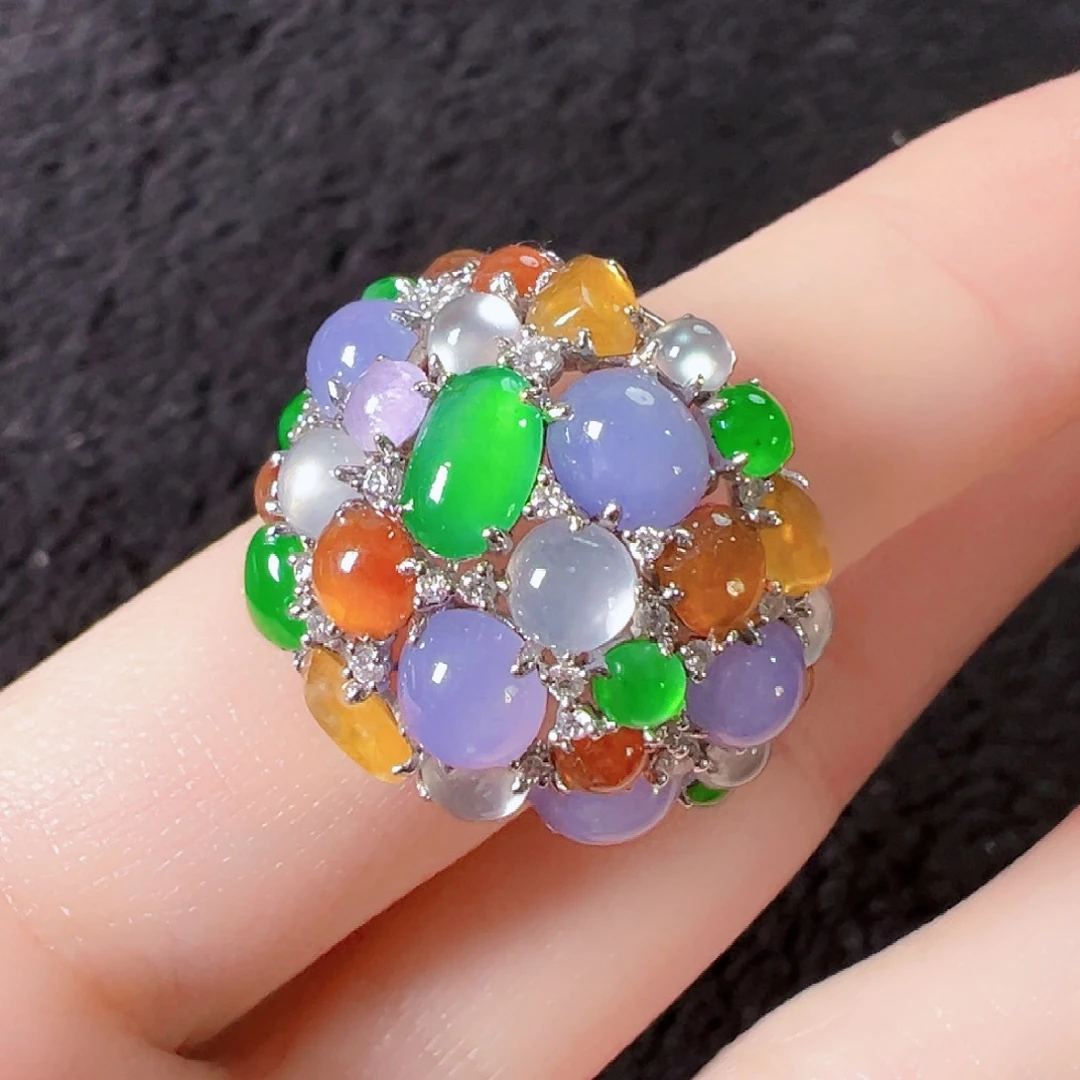 最***）翡翠18K金镶嵌戒指分单付，共17500