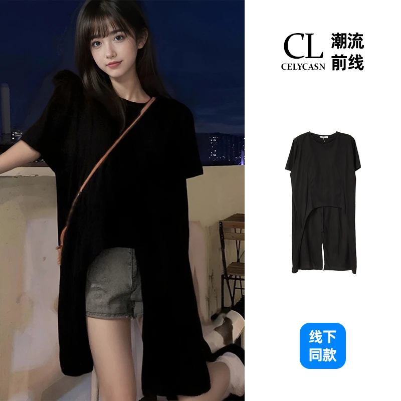 K7II2M48#夏季新款女中长款短袖连衣裙休闲百搭宽松舒适上衣