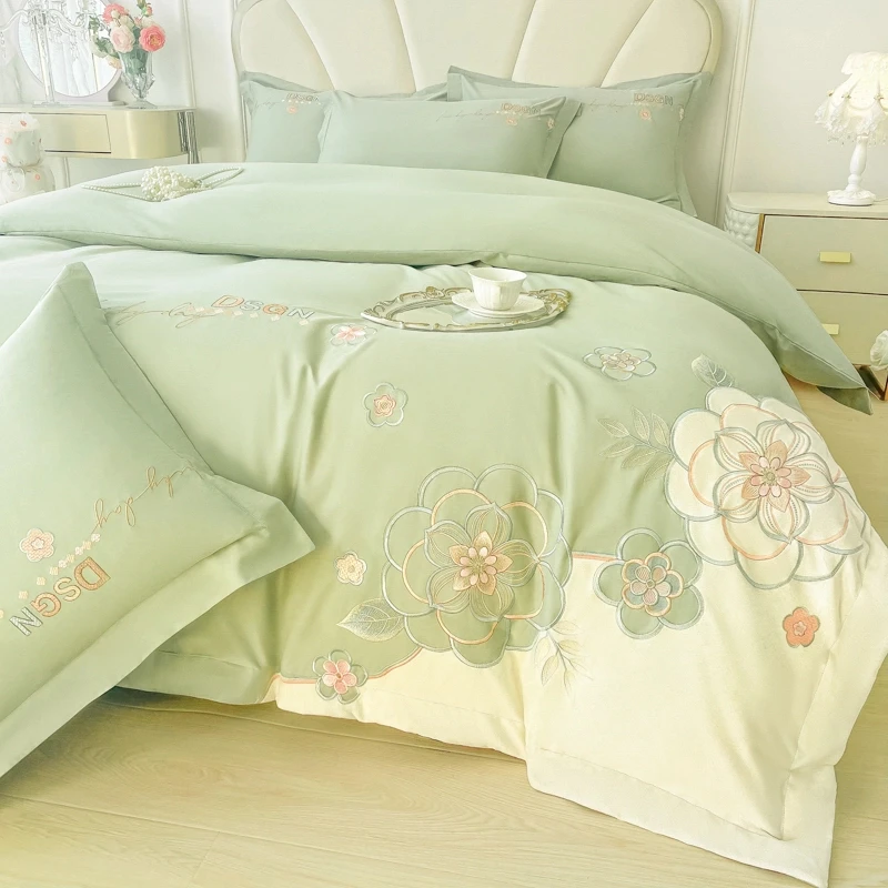 高端款轻奢风160支纯棉四件套全棉被套亲肤裸睡级床单笠四季床品4