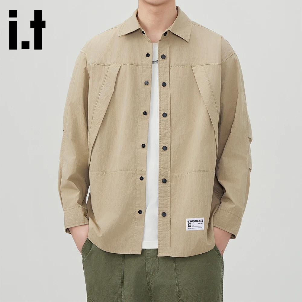 it:CHOCOOLATE2025秋季新款翻领休闲纯色衬衫男潮流宽松百搭上衣