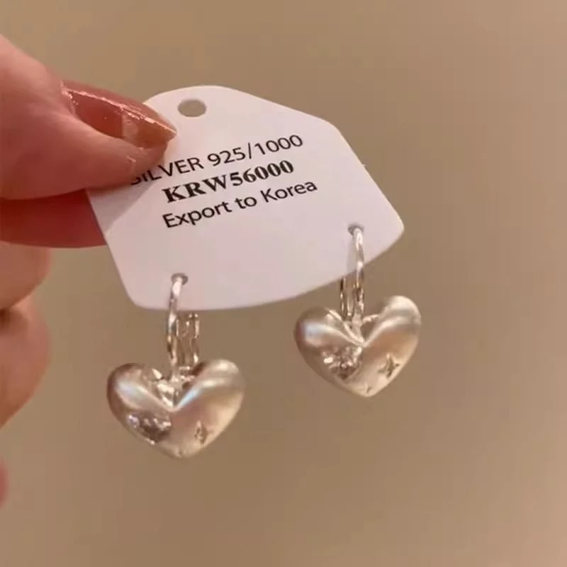 铜合金耳饰 韩国ins复古拉丝爱心耳环女款气质耳扣心形新款轻奢