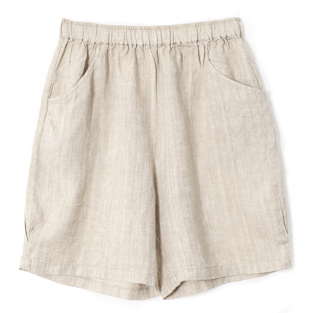 棉叙高腰夏季炒色亚麻短裤女复古休闲百搭纯色裤子15770