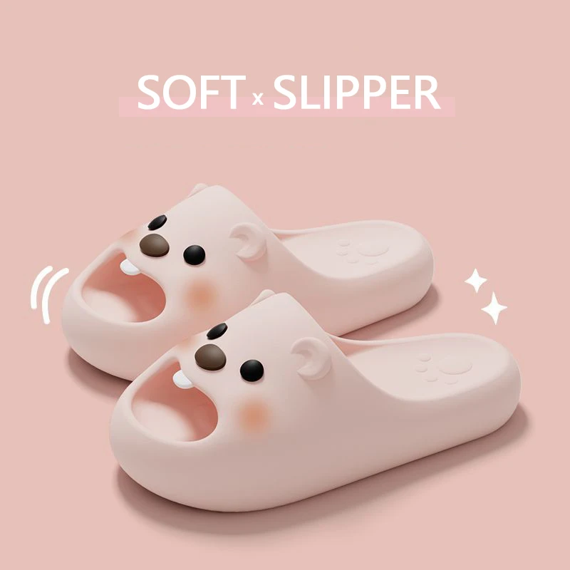 可爱小海狸凉拖鞋女生夏季2025新款学生宿舍居家室内防滑厚底拖鞋