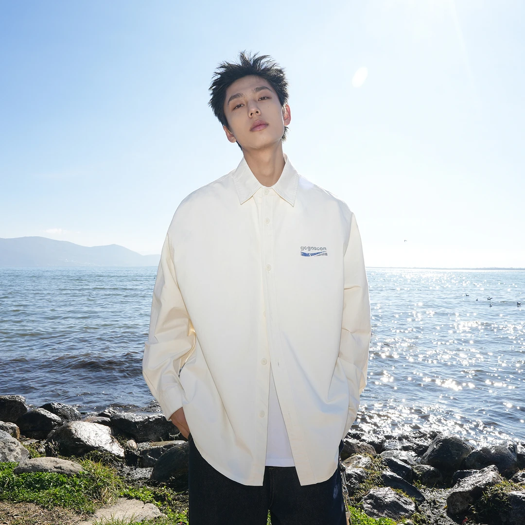 清仓春季新款全棉水洗户外纯色休闲学生长袖衬衫男潮流衬衣