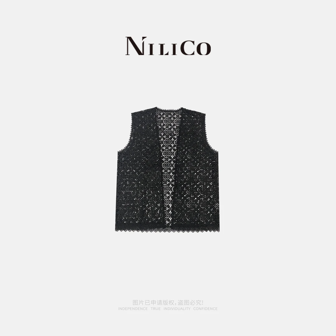 NILICO牛奶丝轻奢时尚潮流气质小香风刺绣花镂空休闲复古百搭马甲