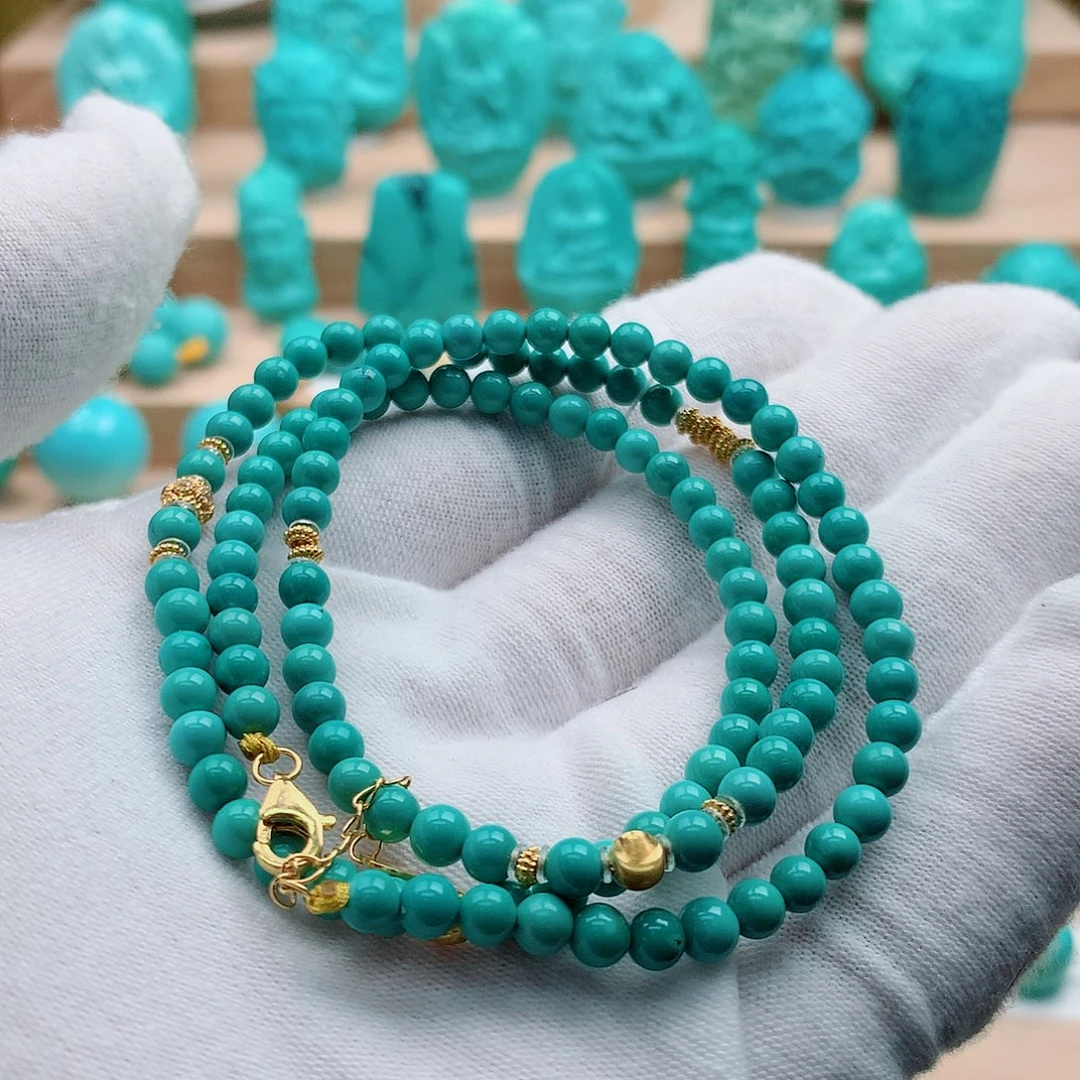 绿松石18K金镶嵌毛衣链