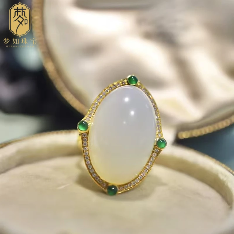 闲庭叙诗·18k金和田白玉蛋面戒指XRZ