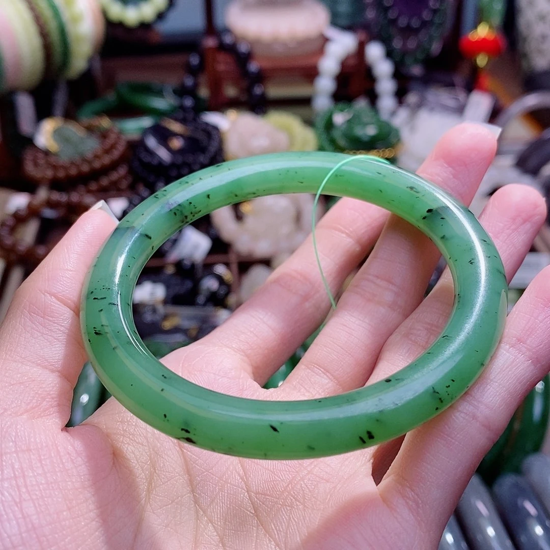 和田玉未镶嵌颈饰碧玉乌兰海美人条圆条手镯57.5圈口