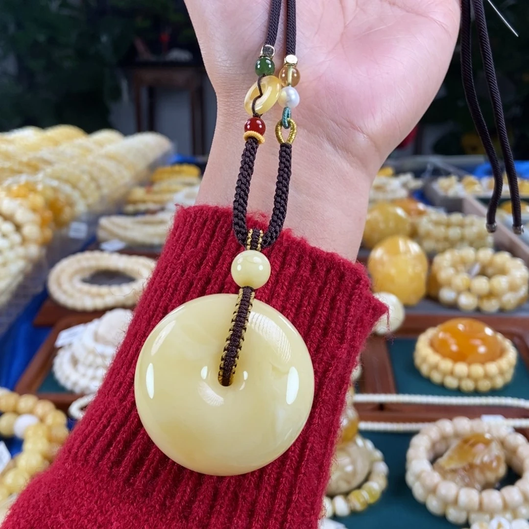 琥珀未镶嵌珠宝奇石白花蜡平安扣