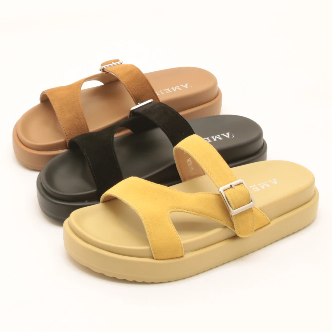 7126春夏新款真皮拖鞋女外穿露趾厚底凉拖休闲时尚度假懒人一字拖