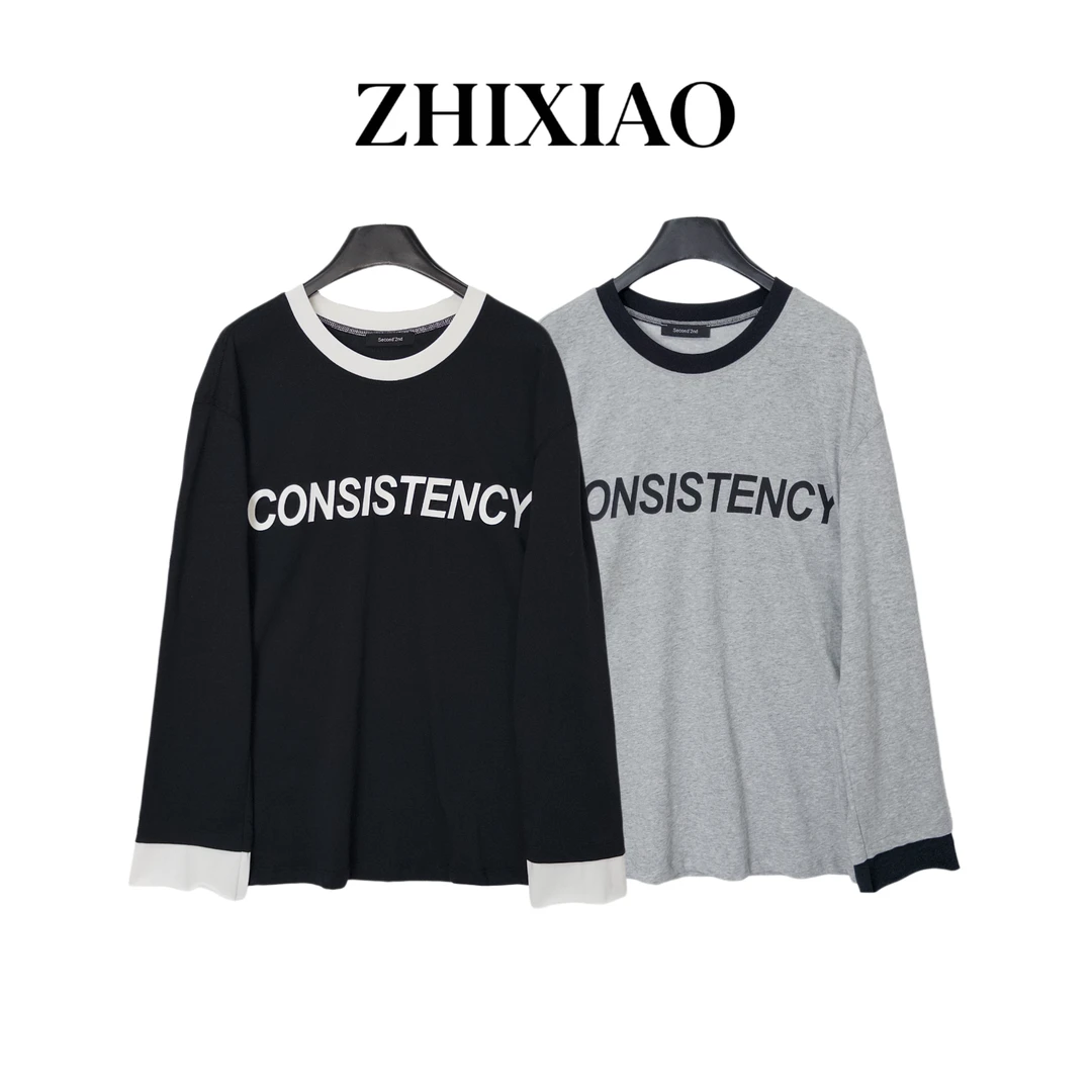 【ZHIXIAO】秋冬新款：印花拼色长袖上衣2502004