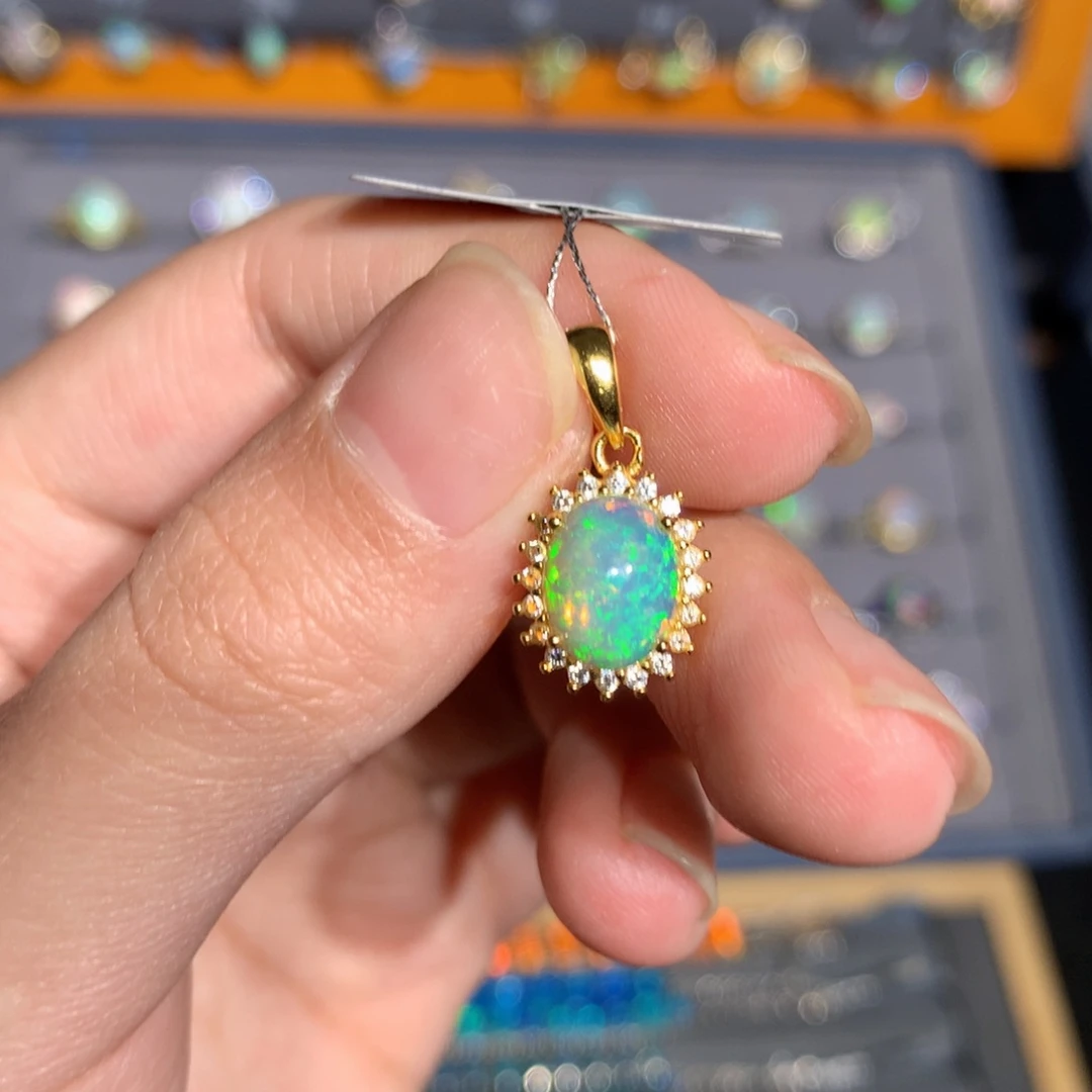 银S925镶嵌欧泊欧泊吊坠y