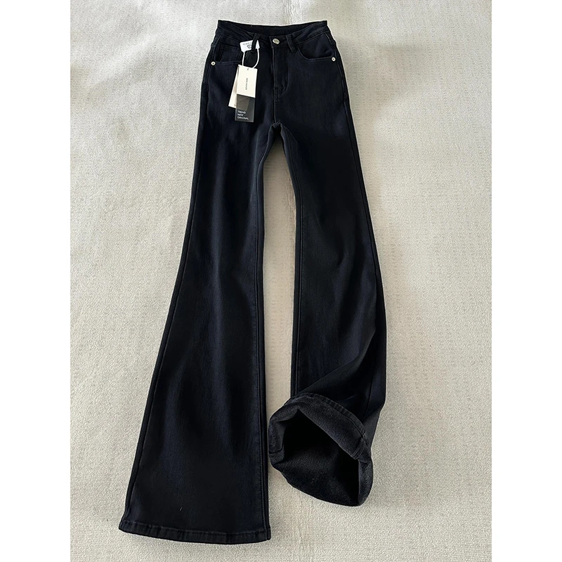 黑色微喇牛仔裤女士秋冬新款加绒显瘦修身马蹄裤高腰小个子喇叭裤