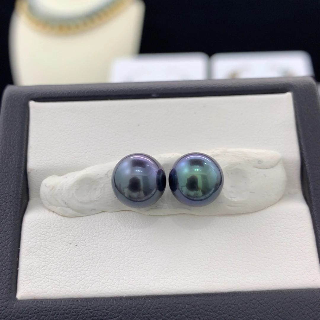 未镶嵌裸珠定制海水珍珠9.4mm电光蓝莓极光对珠