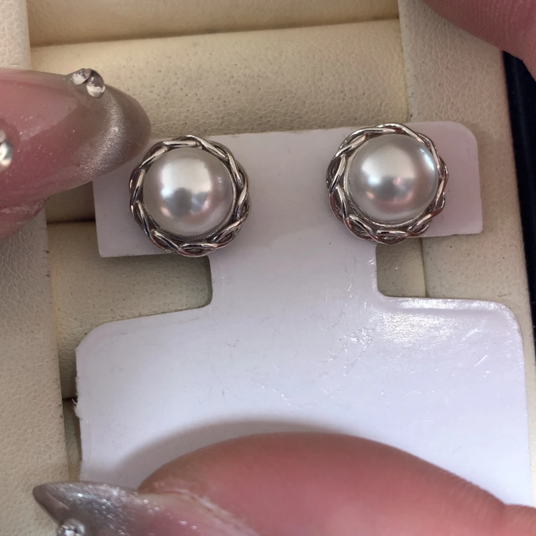 海水珍珠耳饰银S925镶嵌