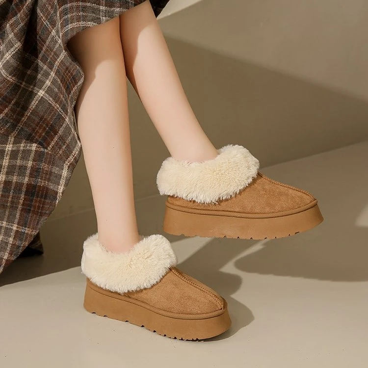 2025年新款冬季防滑短靴雪地靴女外穿加绒加厚棉鞋厚底毛毛鞋网红