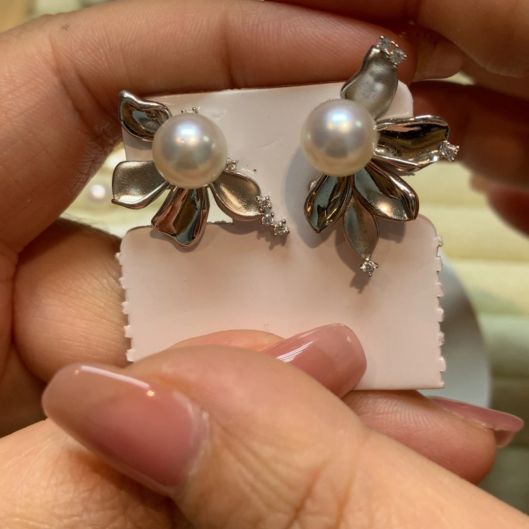 海水珍珠耳饰银S925镶嵌