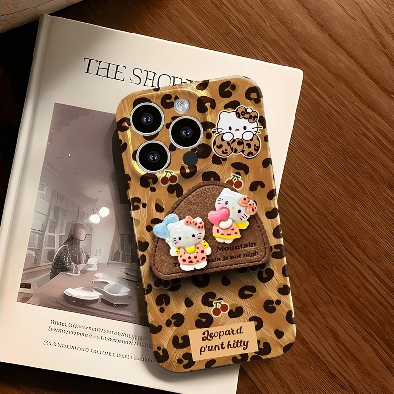 百搭豹纹kt猫适用于苹果16pro简约软菲林手机壳华为OPPO小米VIVO
