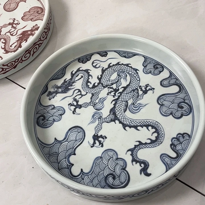 摆件陶景德镇穿云龙茶盘jjjjjj