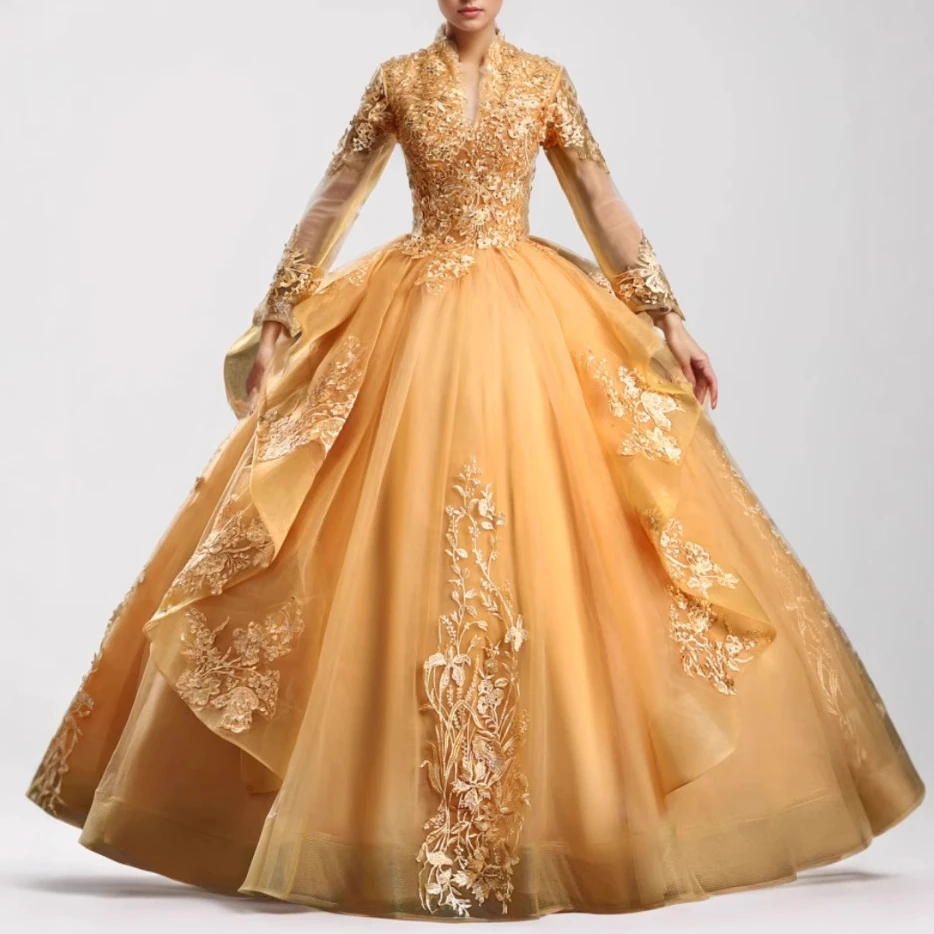 演出服独唱2025新款彩纱声乐美声艺考蓬蓬裙主持礼服女复古表演服