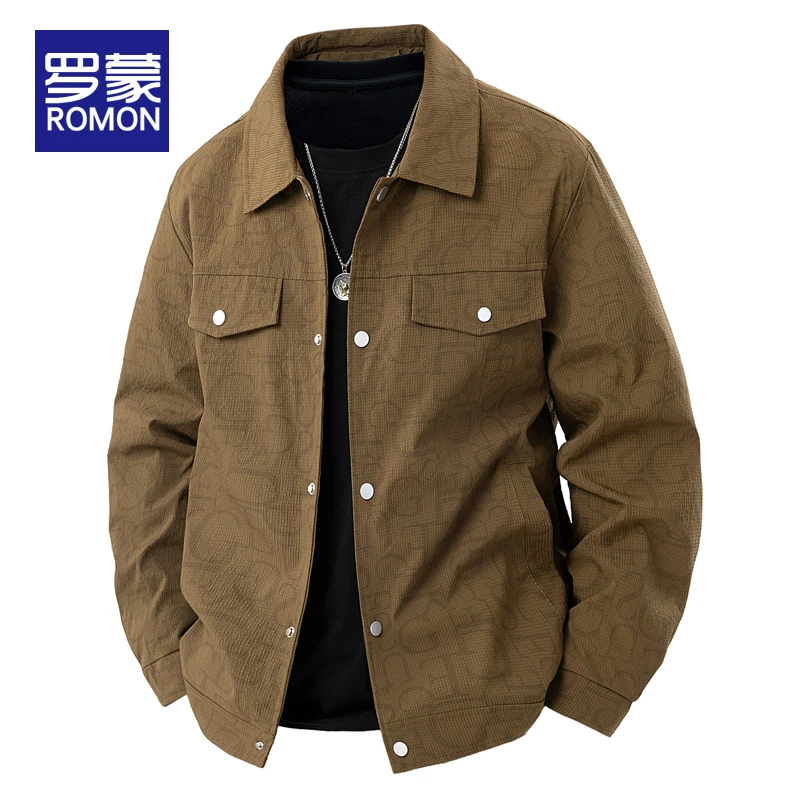 罗蒙春秋季男士休闲夹克男款痞帅工装翻领外套男2025新款印花男装