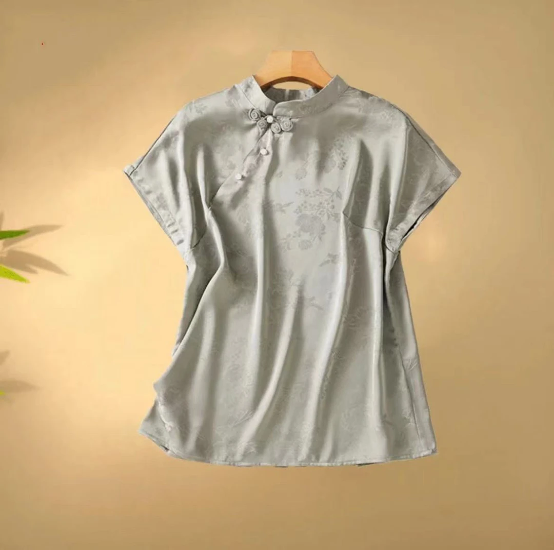 S3831 新中式花罗提花盘扣小衫