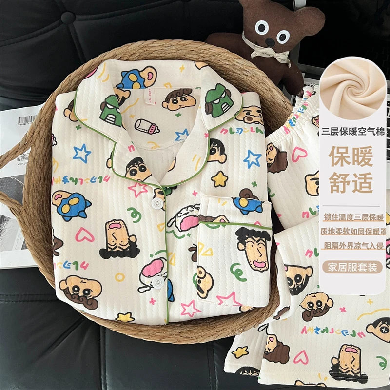 睡衣少女小新一家长袖夹层棉加厚冬款保暖舒适两件套大码装家居服