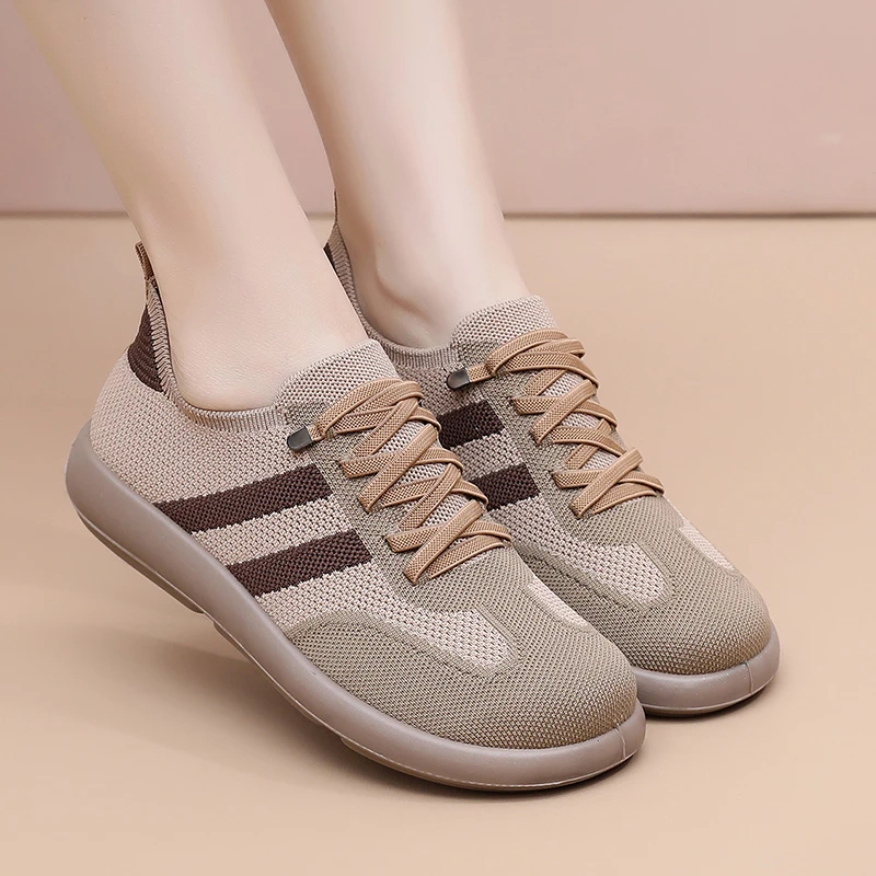 德训鞋时尚休闲鞋厚底透气休闲鞋网面中老年单鞋健步鞋飞织