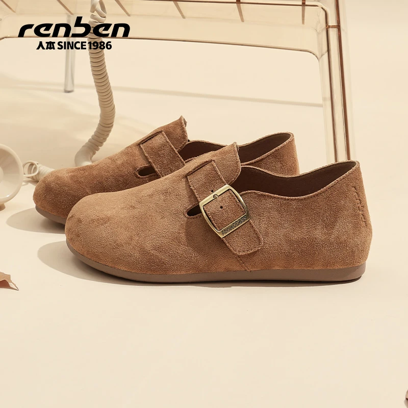 人本人本浅口薄款平底单鞋复古韩版软底软面琥珀流光风穿搭