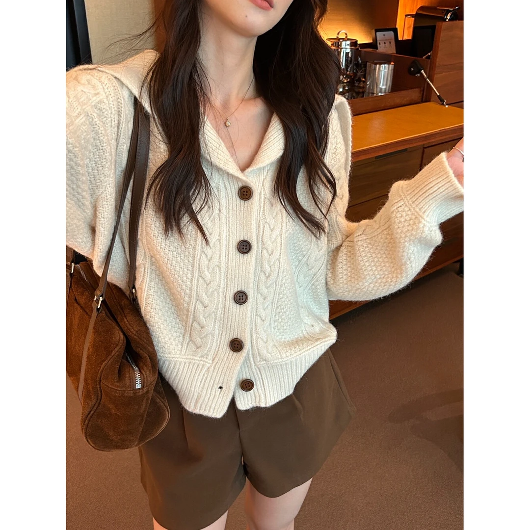 绝了！松驰感穿搭！学院风海军领针织开衫女秋冬慵懒风宽松毛衣外套
