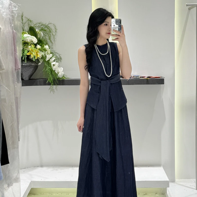 【YI家服饰】小众设计感无袖背心 高腰伞裙女夏季新款绑带套装1101