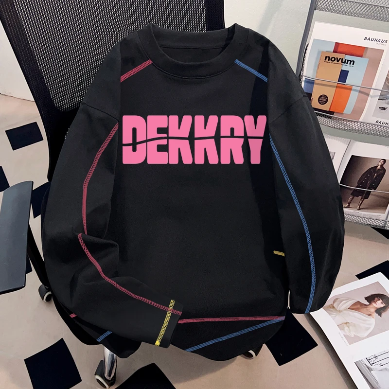 Dekkry美式高街个性黑色百搭设计感t恤秋冬季纯棉长袖男女ins上衣