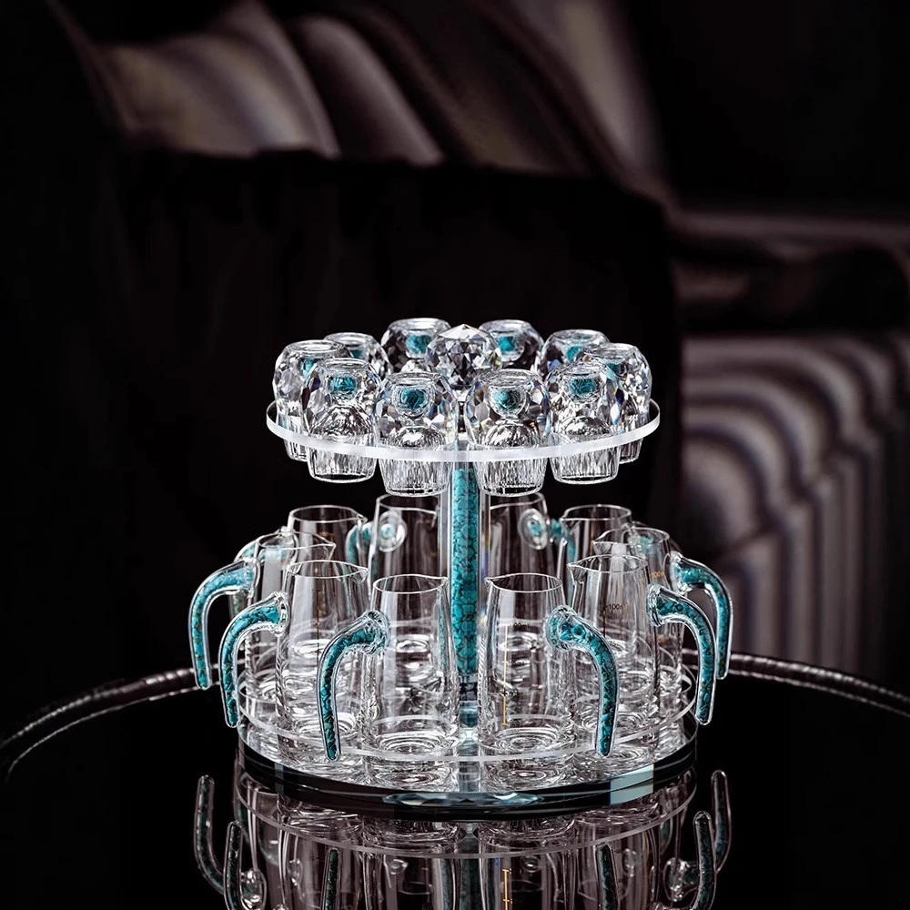 轻奢水晶玻璃家用白酒杯分酒器绿松石杯架套装一口杯子弹杯烈酒杯