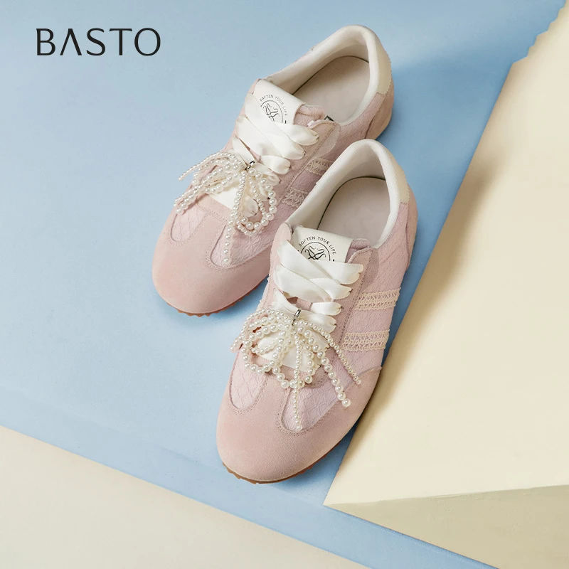 百思图2025夏季新款时尚复古街头潮流德训鞋平跟女休闲鞋I0919BM5