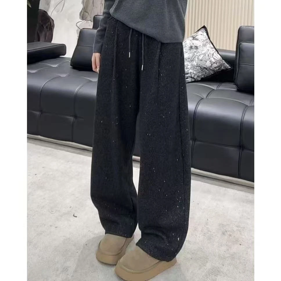 高级感春秋季新款银河系闪闪阔腿裤宽松休闲显瘦弯刀长裤