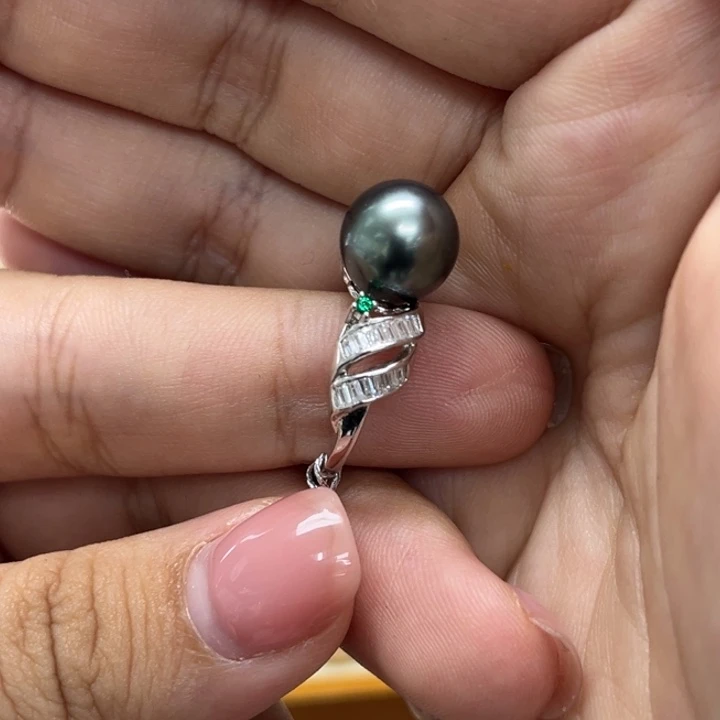 戒圈海水珍珠银S925镶嵌大溪地10-11mm41号