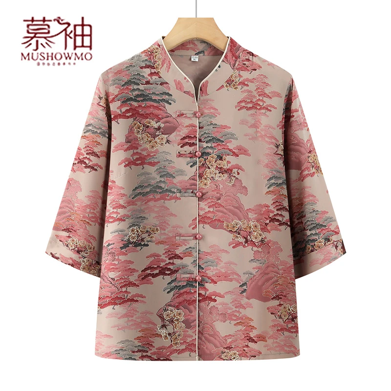 奶奶装夏装新中式改良领七分袖衬衫中老年女装妈妈装老太太开衫女